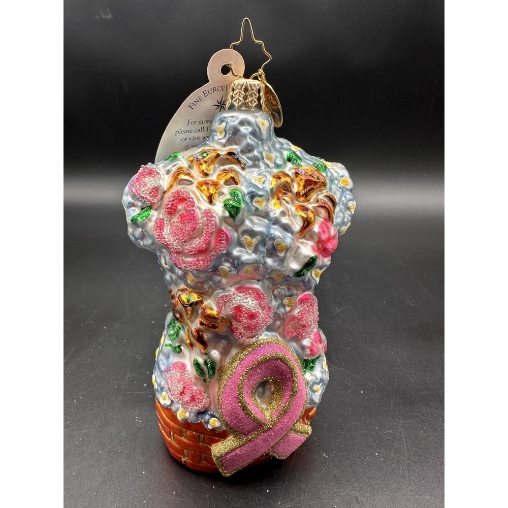 2009 CHRISTOPHER‎ RADKO BUOYANT BLOOM ORNAMENT 1014626 BREAST CANCER 5.5"